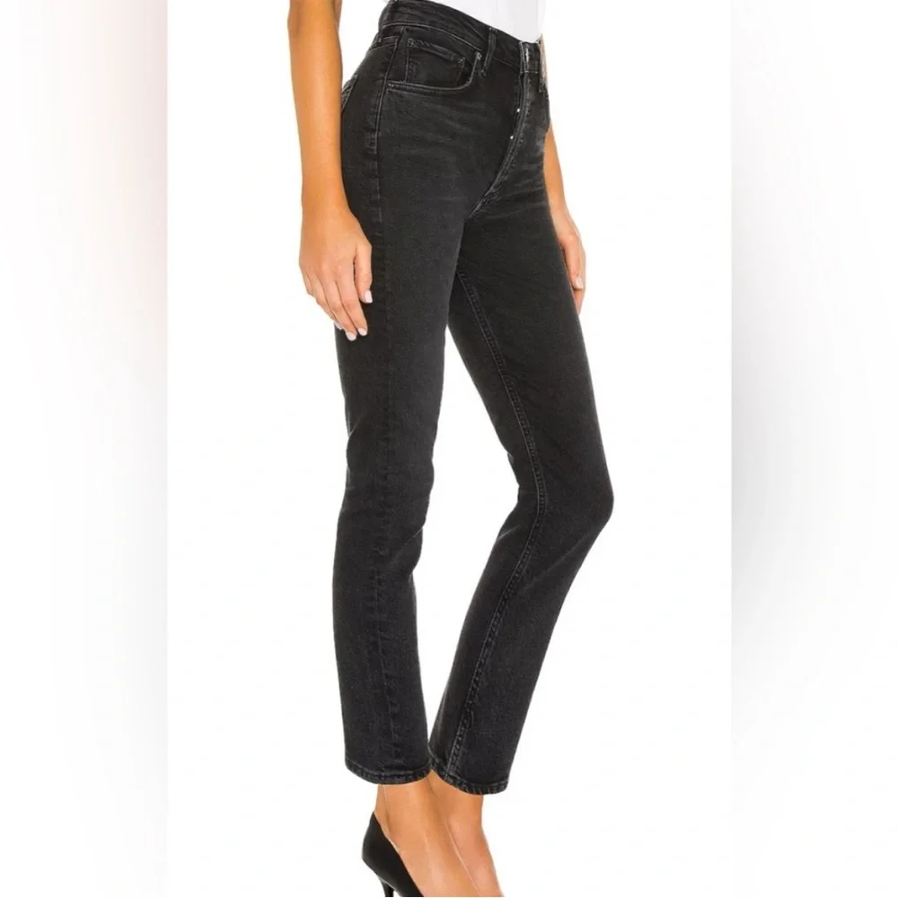 Agolde Riley High Rise Crop Jeans In Washed Black Womens Size 26